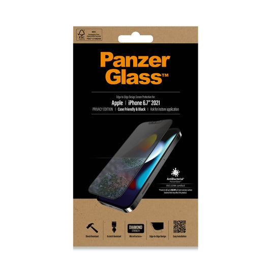 2.5D滿版耐衝擊抗菌防窺鋼化玻璃保護貼(黑) iPhone 13 / mini / Pro / Max