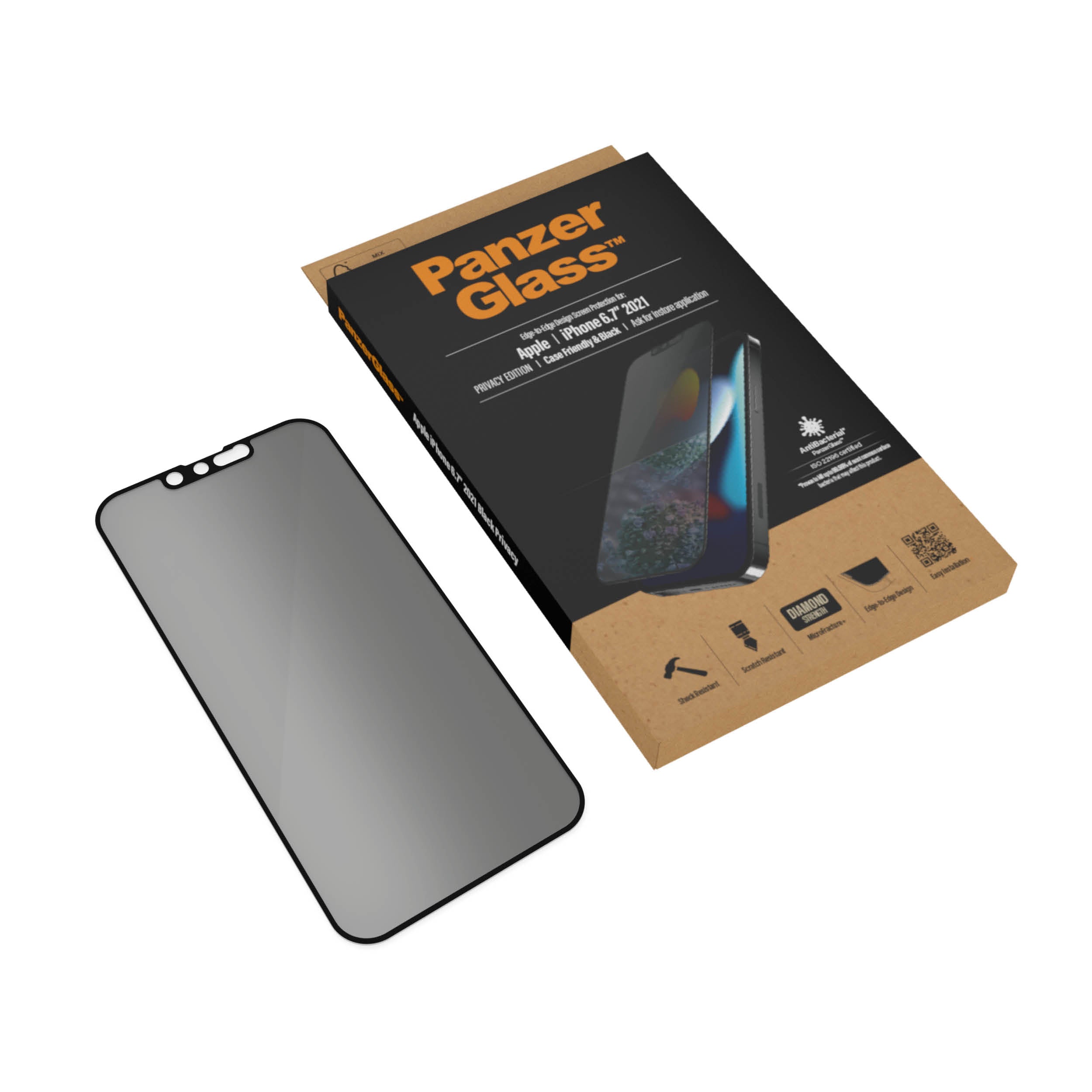2.5D滿版耐衝擊抗菌防窺鋼化玻璃保護貼(黑) iPhone 13 系列