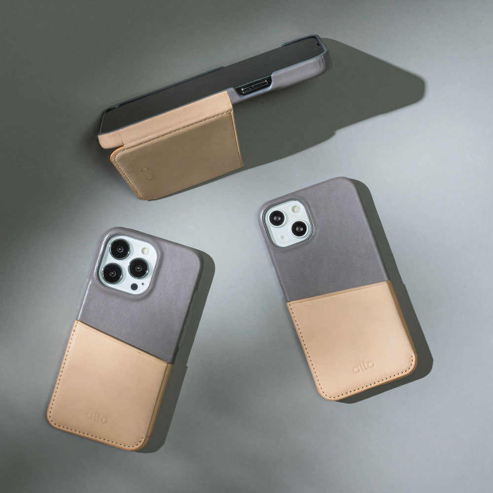Metro 插卡式皮革手機殼 礫石灰/本皮色 iPhone 13 / Pro / Max