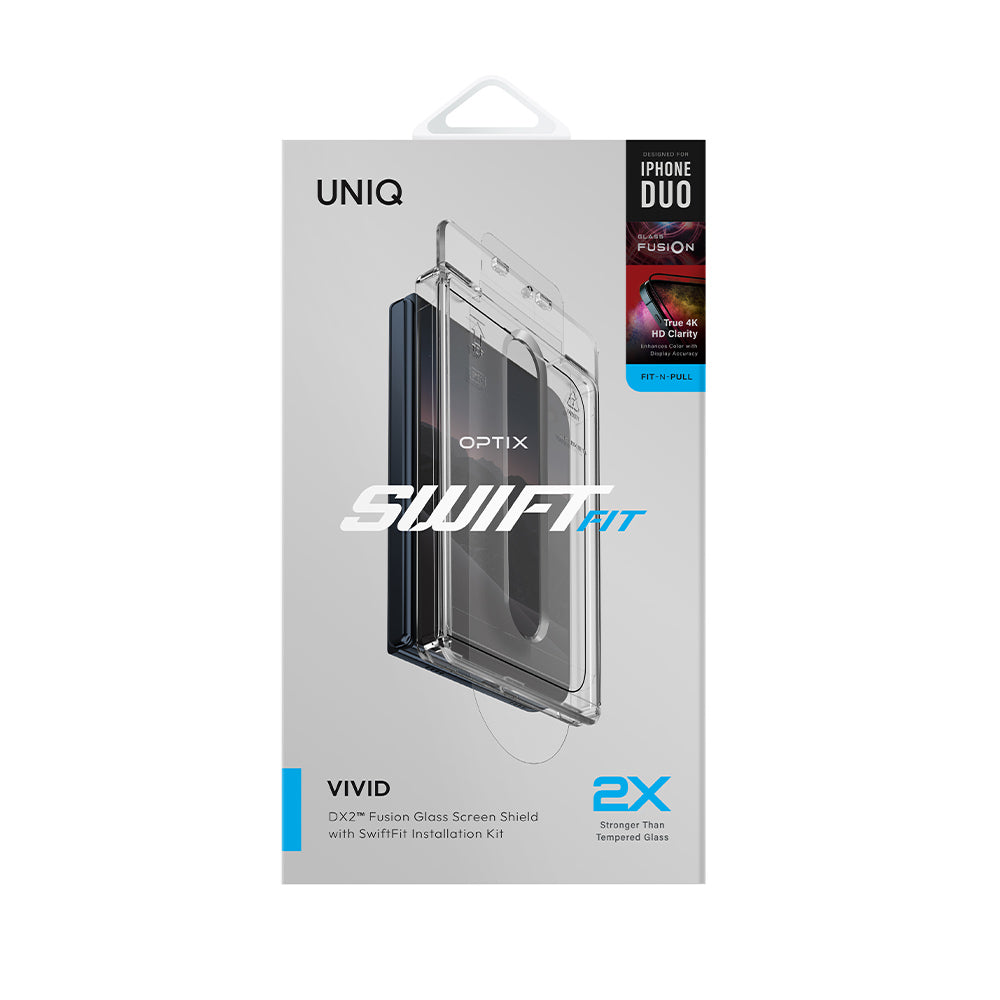 UNIQ 新加坡 OPTIX SwiftFit Vivid 外螢幕快貼防彈級鋼化玻璃保護貼 iPhone Duo| 預購11月上旬 ｜亞瑟3C生活