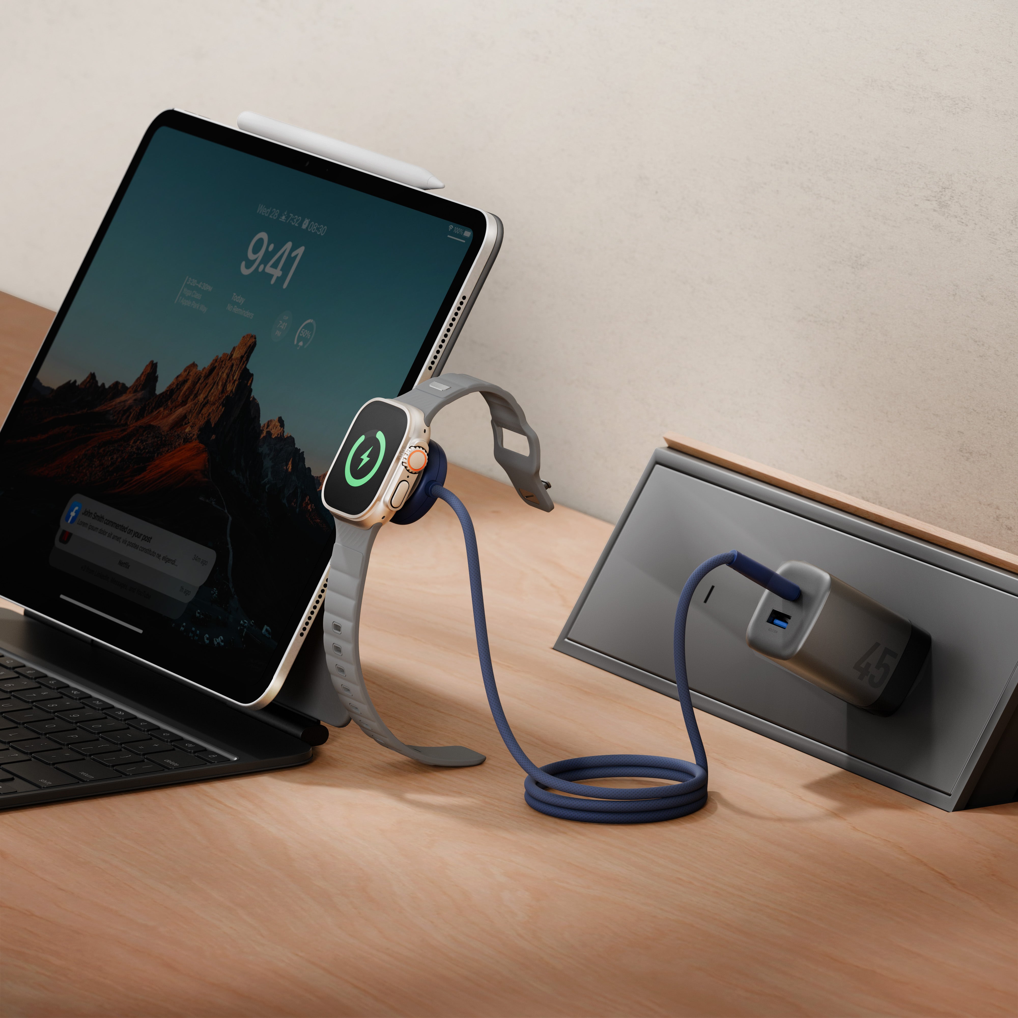Flow Duo  USB-C to USB-C+Apple Watch  二合一手錶充電線 1.5M