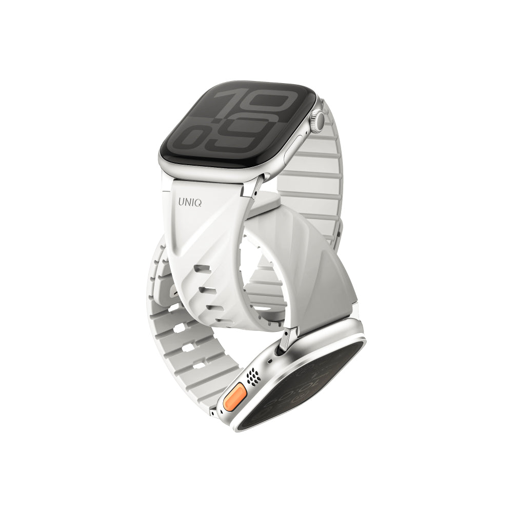 UNIQ 新加坡 Fluo Apple Watch 雙錶扣組合磁吸錶帶 淺灰色 49-40mm 共用款