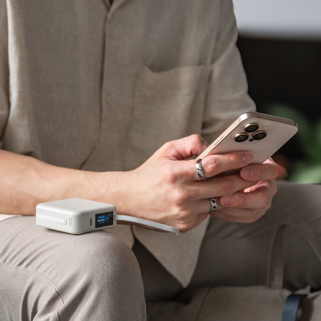 MagPac Mini+10000mAh 磁吸帶線行動電源 USB-C to USB-C｜WH 標示