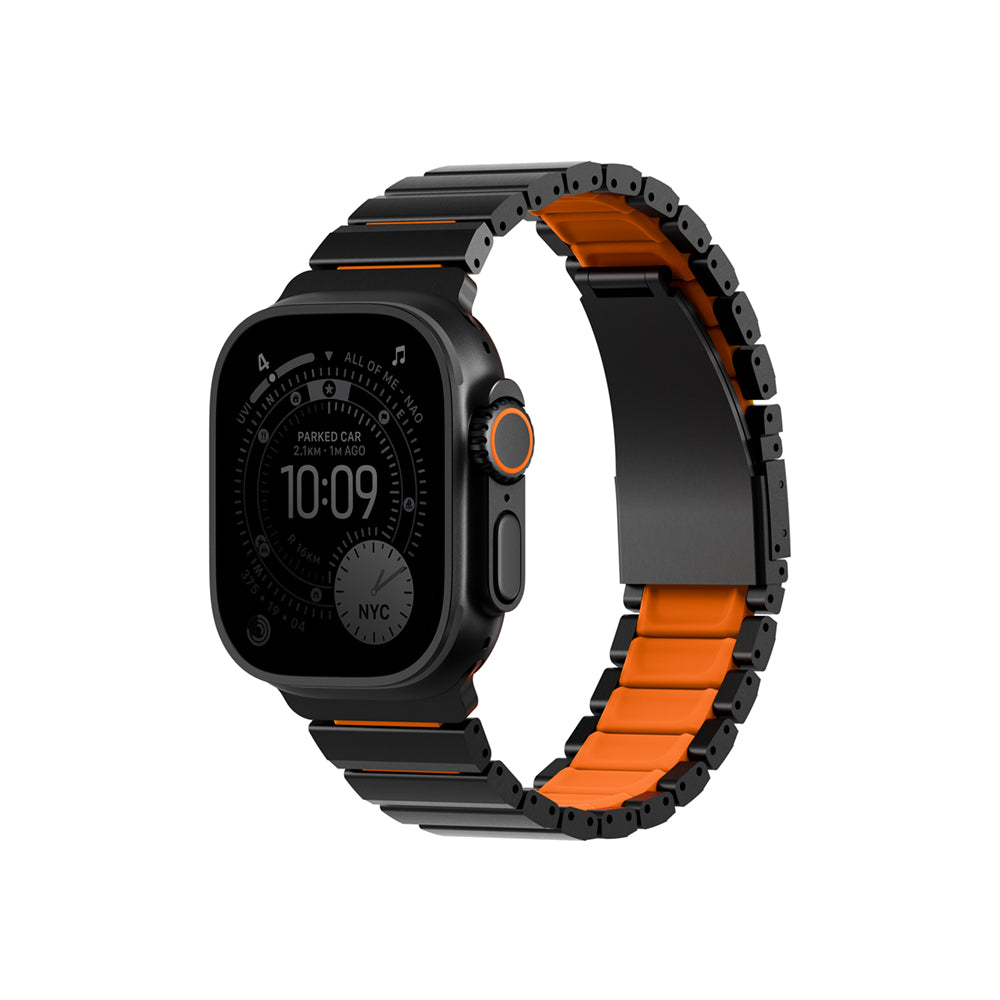 UNIQ 新加坡 Strova Flex Apple Watch 不鏽鋼調節錶帶 黑橘 49 46 45 44mm 共用款 4月中旬