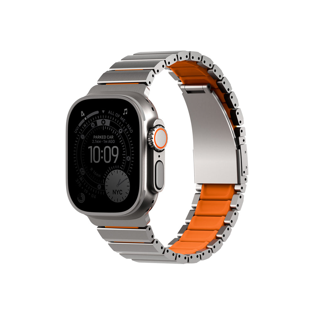 UNIQ 新加坡 Strova Flex Apple Watch 不鏽鋼調節錶帶 銀橘 49 46 45 44mm 共用款 4月中旬