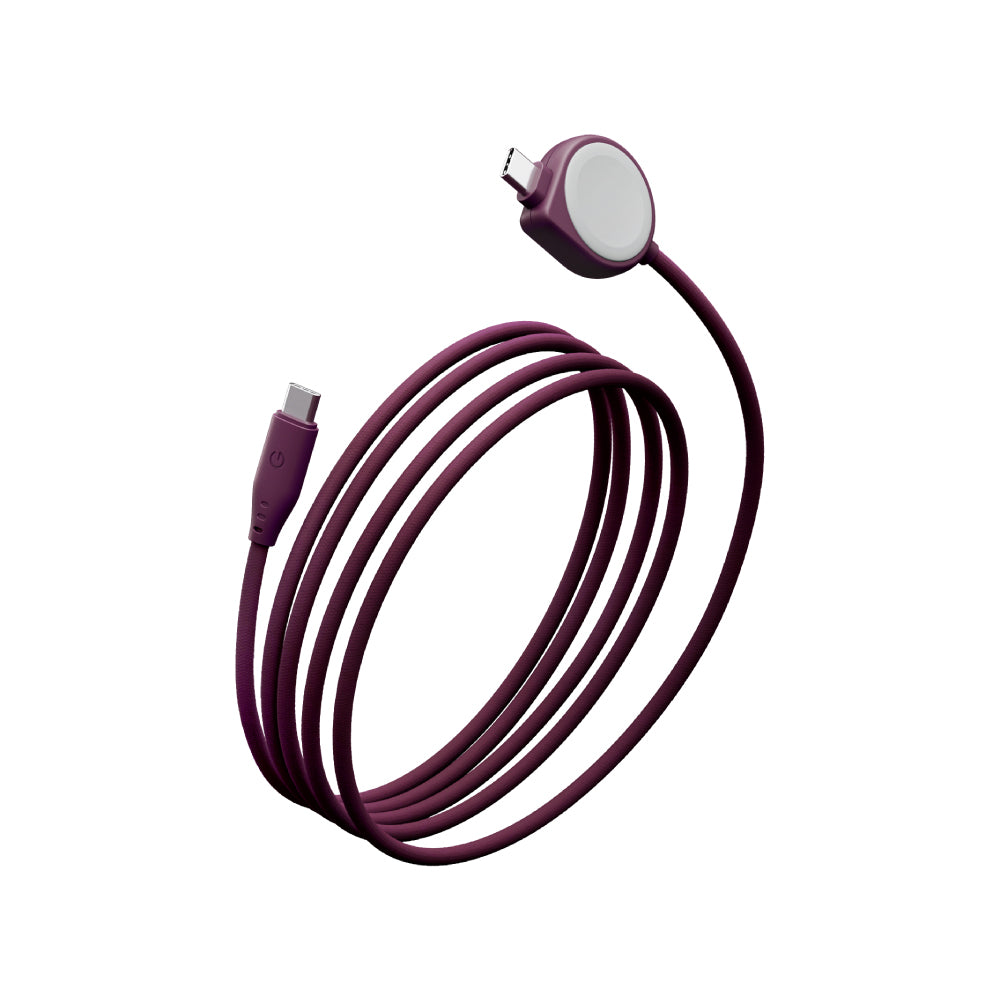 ENERGEA 新加坡 Flow Duo USB-C to USB-C+Apple Watch 二合一手錶充電線 1.5M 酒紅色 ｜亞瑟3C生活