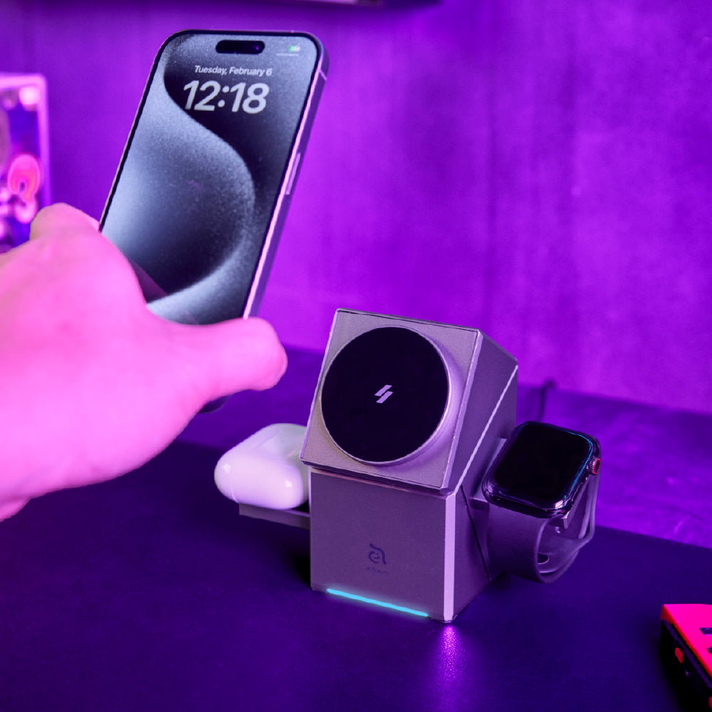 Mag Qube Qi2 立方體智慧型三合一旅行磁吸無線充電座 鈦色
