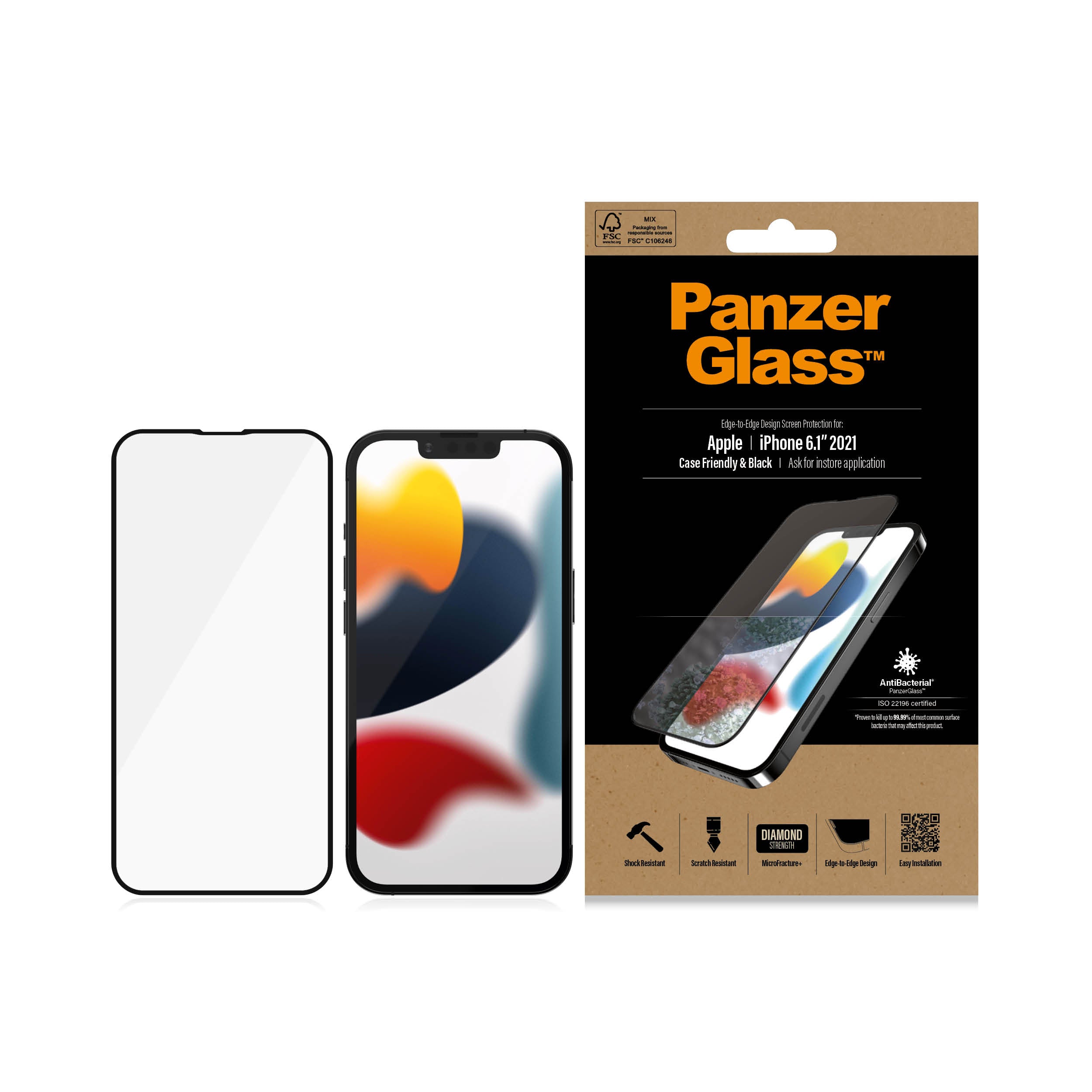 2.5D滿版耐衝擊抗菌高透鋼化玻璃保護貼(黑) iPhone 13 系列
