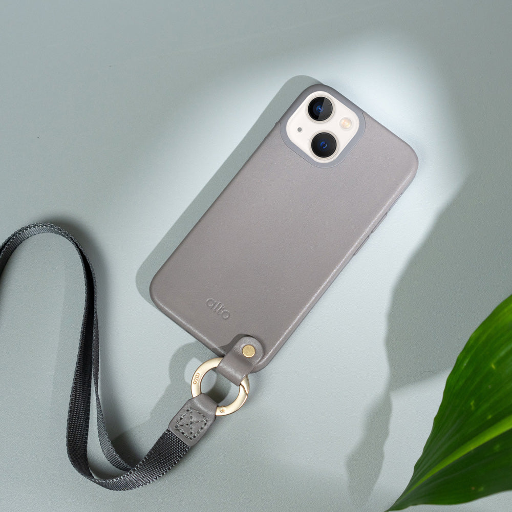 Anello 360 掛繩式皮革手機殼 礫石灰 iPhone 13 / Pro / Max