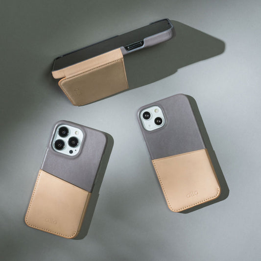 Metro 插卡式皮革手機殼 礫石灰/本皮色 iPhone 13 / Pro / Max